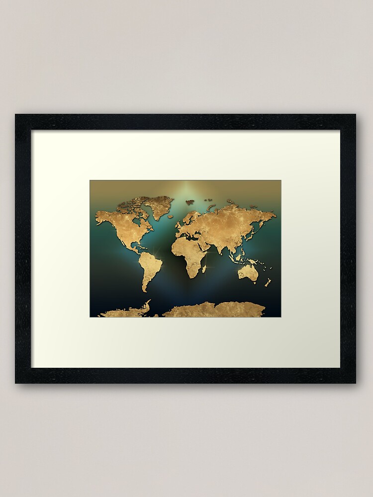 Gold Framed World Map World Map Gold" Framed Art Print By Bekimart | Redbubble