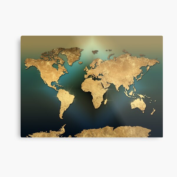 world map gold Metal Print