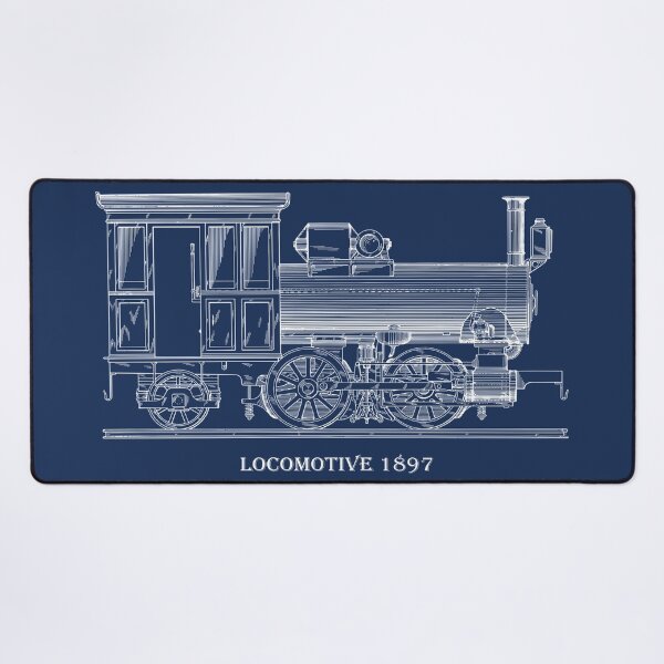 Item preview, Vintage Locomotive Blueprint Blue Line Retro Design, Great Gift For Christmas designed and sold by TrulyEpoque.