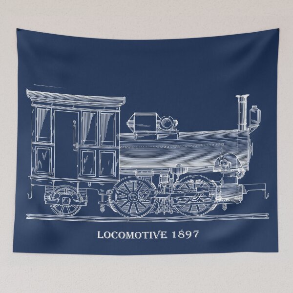Item preview, Vintage Locomotive Blueprint Blue Line Retro Design, Great Gift For Christmas designed and sold by TrulyEpoque.