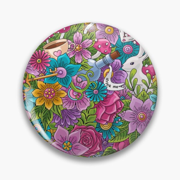 Item preview, Wonderland seamless pattern. Bright colored cartoon doodles hand drawn detailed, with lots of objects background. Flowers, white rabbit, cards, mushroom designed and sold by TeeFashionShop.