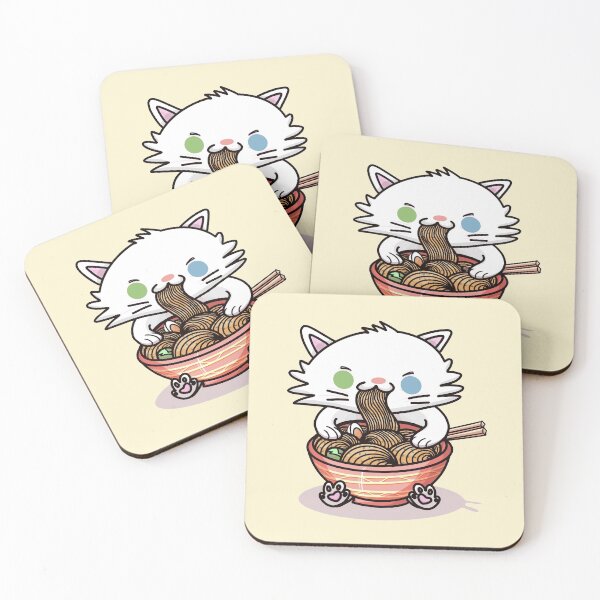 Item preview, Ramen Hungry Cat With Festive Pink Cup - White Cat designed and sold by Miezka.