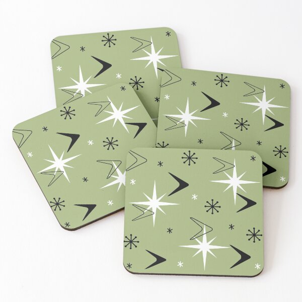 Item preview, Mid Century Modern Boomerangs Olive Green designed and sold by thepixelgarden.