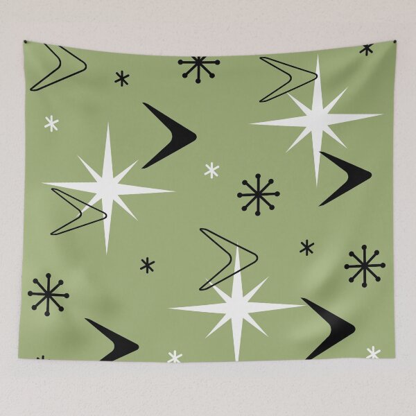 Item preview, Mid Century Modern Boomerangs Olive Green designed and sold by thepixelgarden.