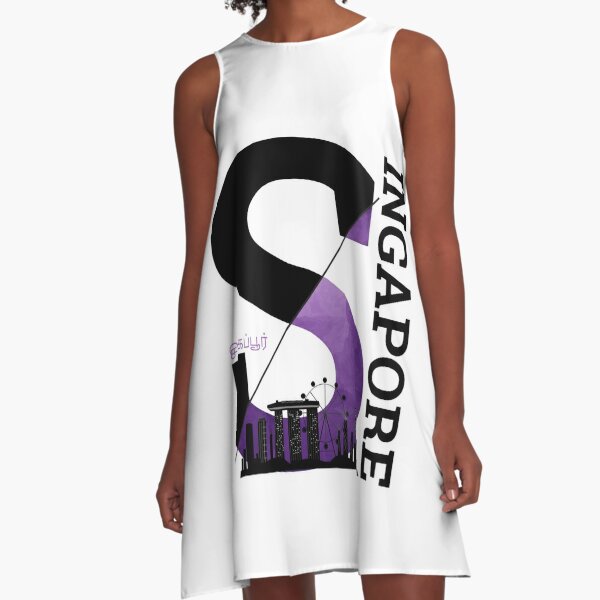 Singapore S Letter Skyline Art Design. Black text A-Line Dress