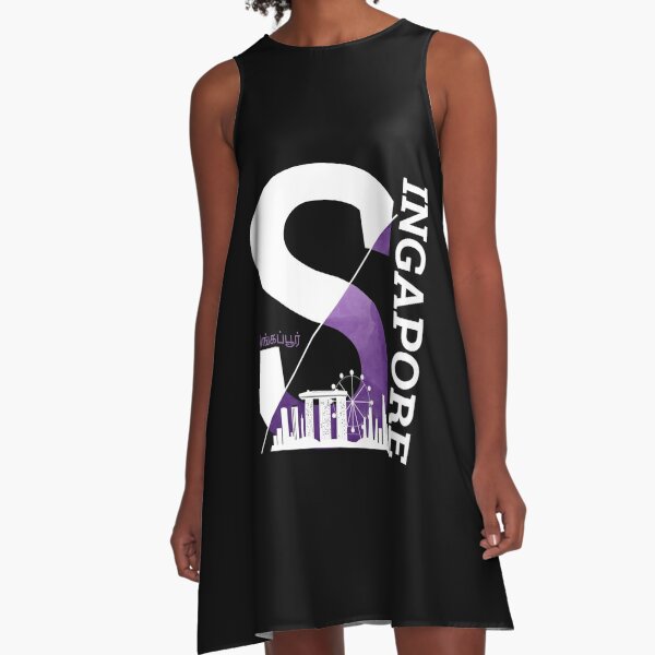 Singapore S Letter Skyline Art Design. White text A-Line Dress