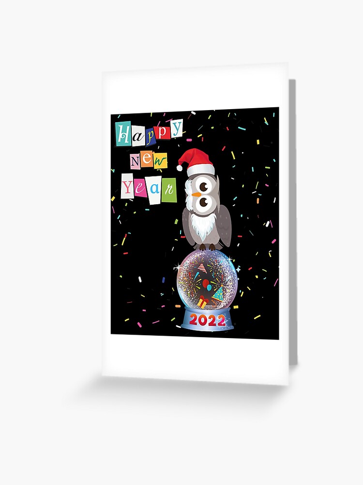 Thumbnail 1 of 2, Greeting Card, happy new year 2022 owl designed and sold by Lighvision.