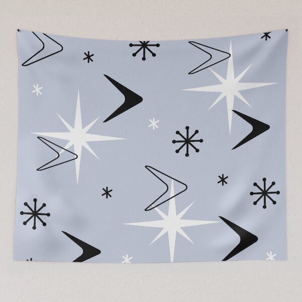 Item preview, Mid Century Modern Boomerangs Silver Blue designed and sold by thepixelgarden.