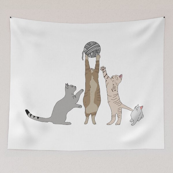 Item preview, standing cats holding a yarn ball worshiping it designed and sold by Saba-Red-Ideas.