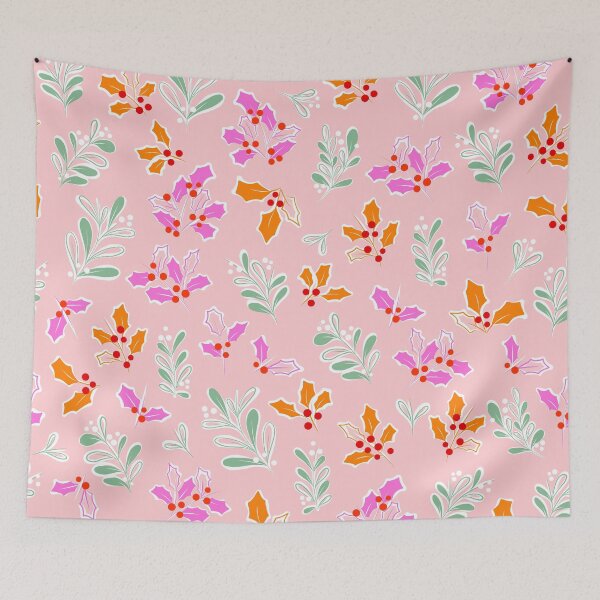 Item preview, Retro Christmas Foliage Pattern Nº1 Pastel Pink and Orange designed and sold by Dominiquevari.