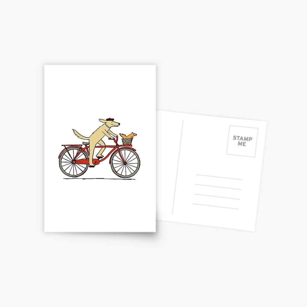 Dog and Squirrel are Friends | Whimsical Animal Art | Dog Riding a Bicycle Postcard