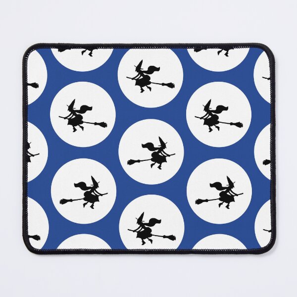 Witch sillhouette on the moon - Halloween pattern black and white by Cecca Designs Mouse Pad