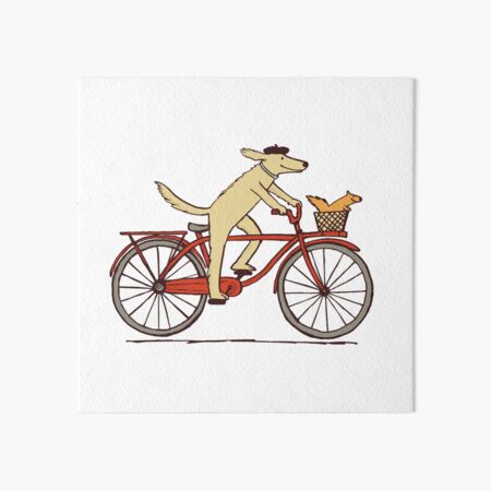 Dog and Squirrel are Friends | Whimsical Animal Art | Dog Riding a Bicycle Art Board Print