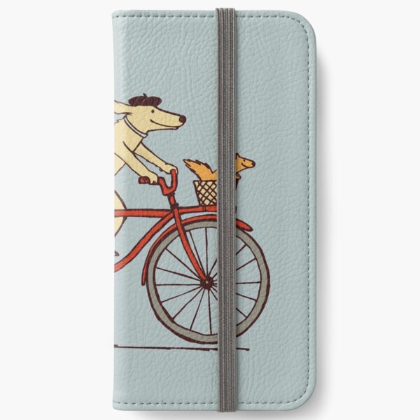 Dog and Squirrel are Friends | Whimsical Animal Art | Dog Riding a Bicycle iPhone Wallet