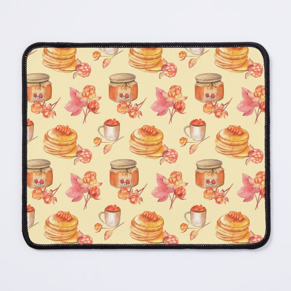 Item preview, Cloudberries, pancakes and jam on sunny yellow background designed and sold by Flowersforbear.