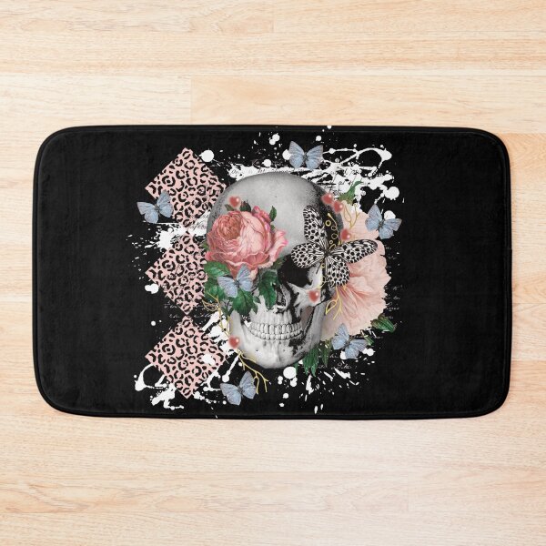Item preview, Skull with Pink Floral and Butterfly Accents designed and sold by FlutteringWings.