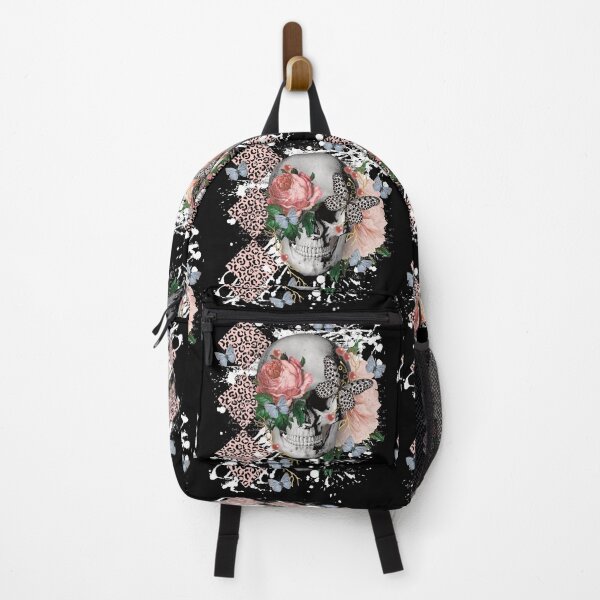Item preview, Skull with Pink Floral and Butterfly Accents designed and sold by FlutteringWings.