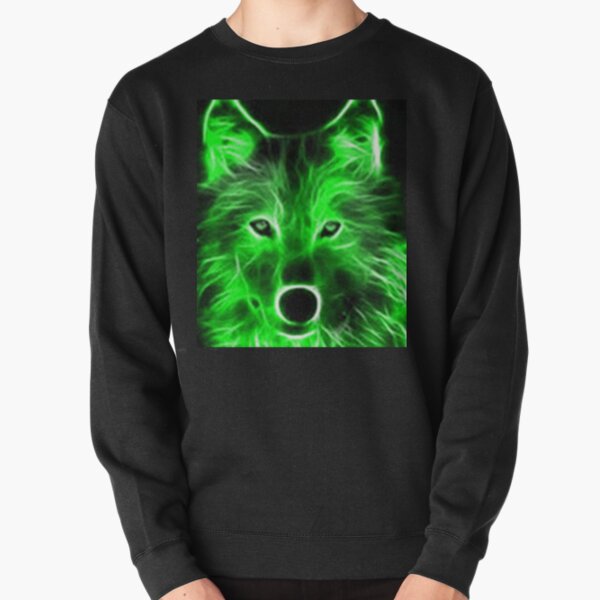 An amazing neon green wolf on a black background Pullover Sweatshirt