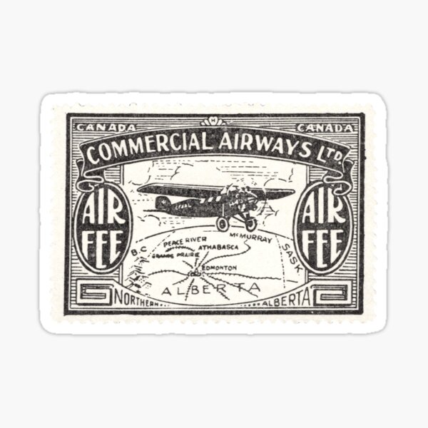 Vintage airmail - Commercial Airways Northern Alberta Canada Sticker