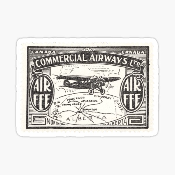 Vintage airmail - Commercial Airways Northern Alberta Canada Sticker
