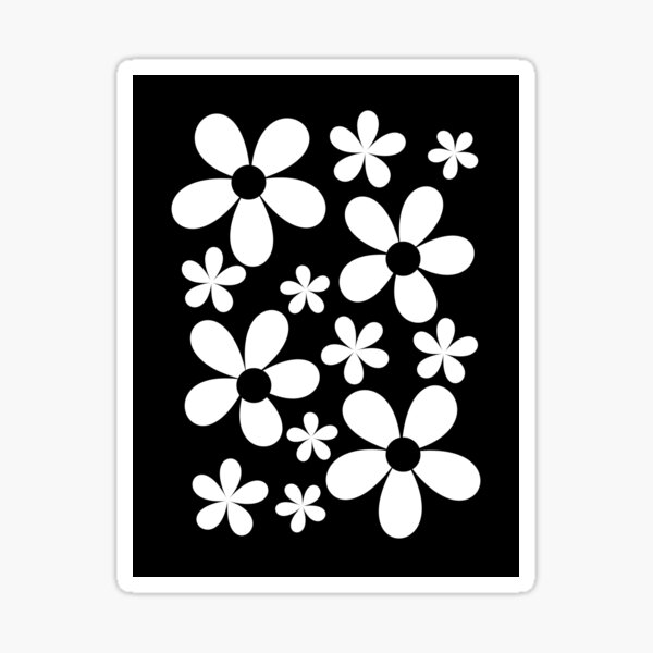 Retro Mod Daisies Black and White Sticker