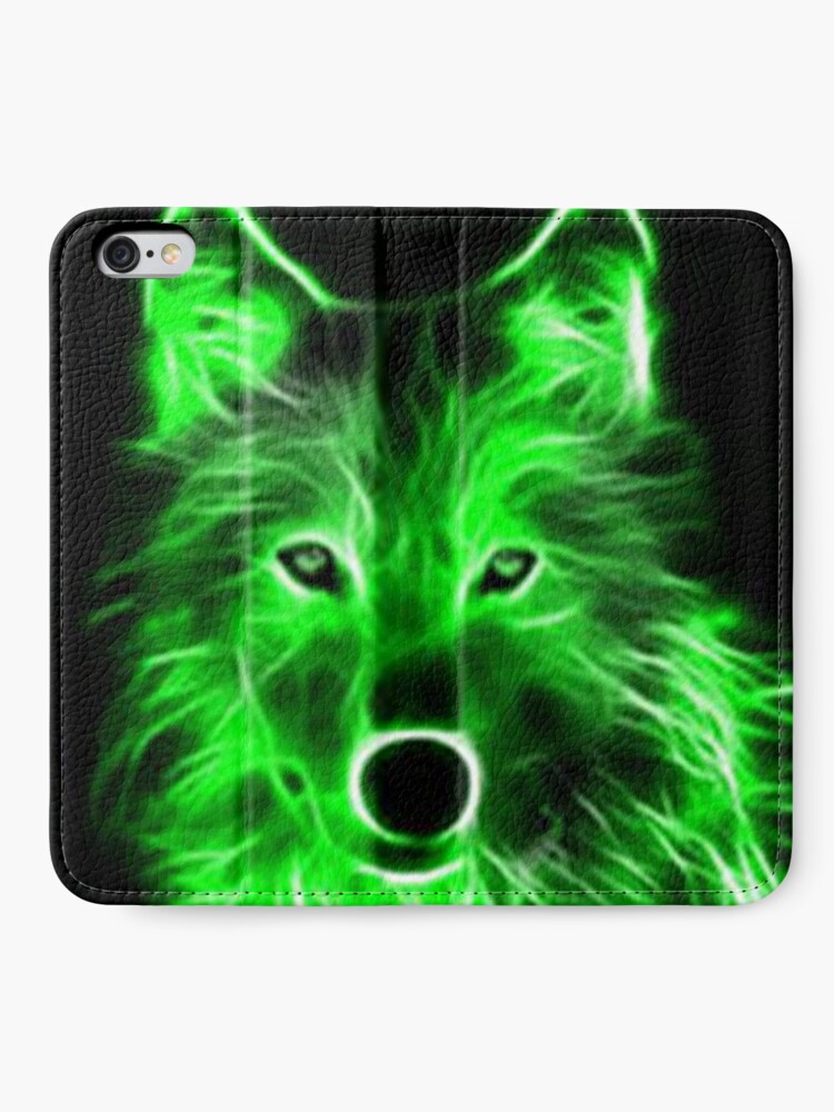 Ein Erstaunlicher Neongruner Wolf Auf Einem Schwarzen Hintergrund Iphone Flip Case Von Faceiiio Redbubble