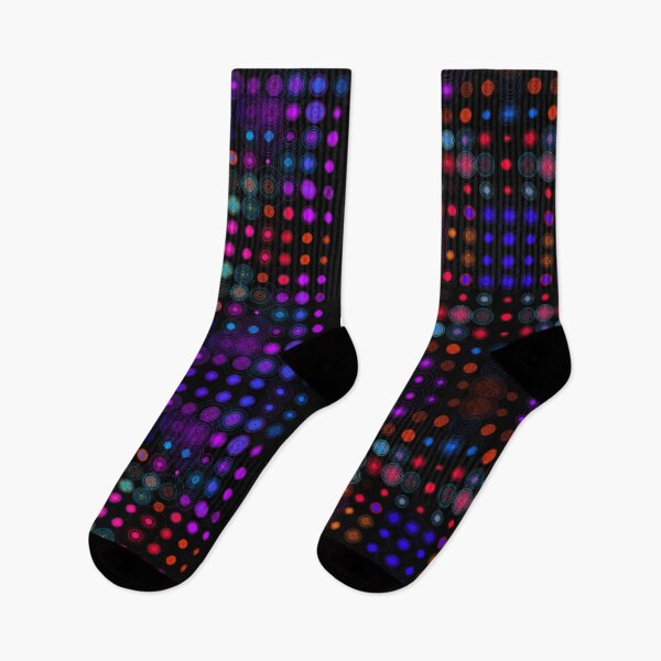 Item preview, Concentric Circles Dots Mirrored Digital Art Repeating Motif Pattern Rainbow Colours On Black Background designed and sold by H3designs.