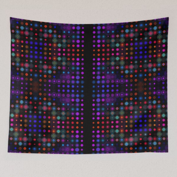 Item preview, Concentric Circles Dots Mirrored Digital Art Repeating Motif Pattern Rainbow Colours On Black Background designed and sold by H3designs.