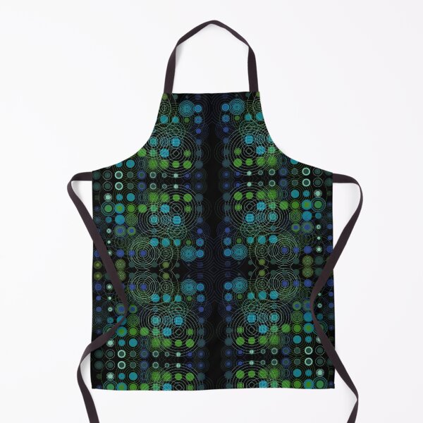 Item preview, Concentric Circles Dots Mirrored Digital Art Repeating Motif Pattern Cool Colours Greens And Blues On Black designed and sold by H3designs.
