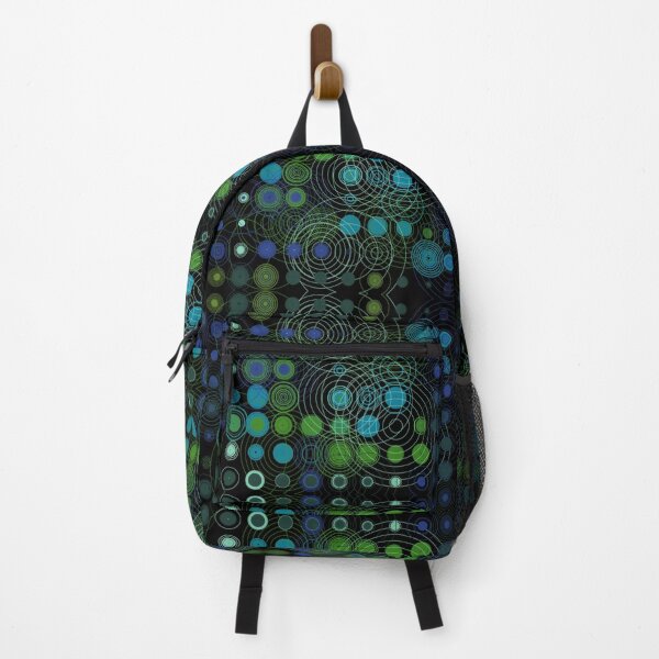 Item preview, Concentric Circles Dots Mirrored Digital Art Repeating Motif Pattern Cool Colours Greens And Blues On Black designed and sold by H3designs.