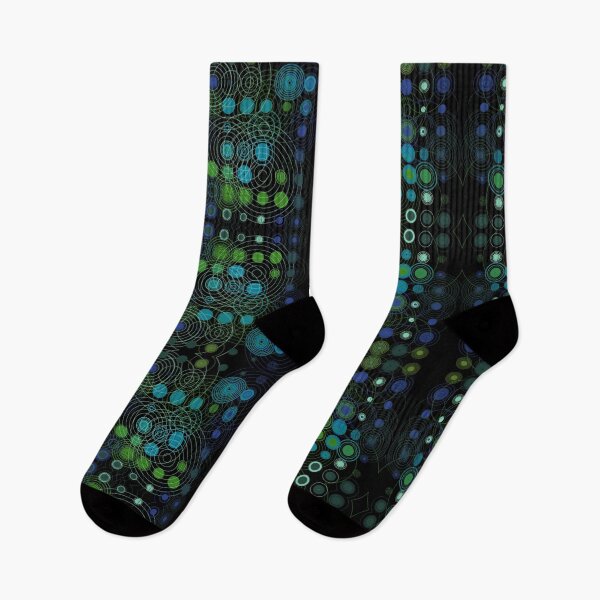 Item preview, Concentric Circles Dots Mirrored Digital Art Repeating Motif Pattern Cool Colours Greens And Blues On Black designed and sold by H3designs.