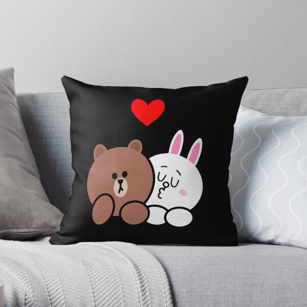 Brown bear and Cony in love Throw Pillow