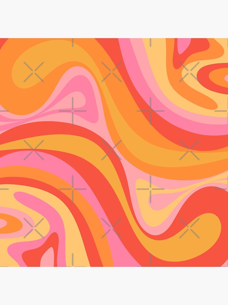 New Groove Retro Swirl Abstract Pattern Pink Orange Yellow by kierkegaard