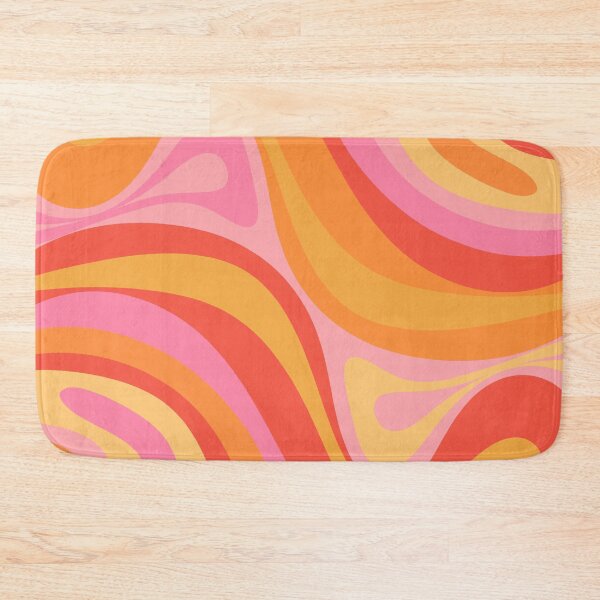 New Groove Retro Swirl Abstract Pattern Pink Orange Yellow Bath Mat