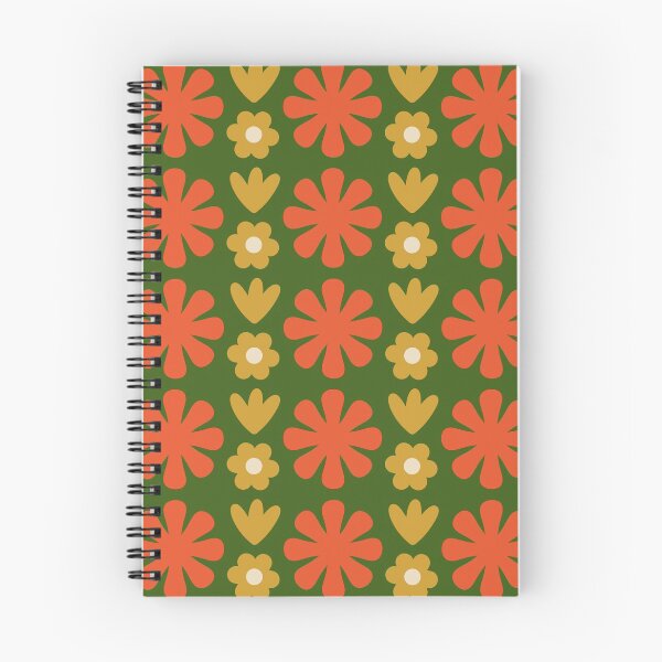 Item preview, Scandi Floral Grid Patrón Retro Verde Ocre Naranja Crema designed and sold by kierkegaard.
