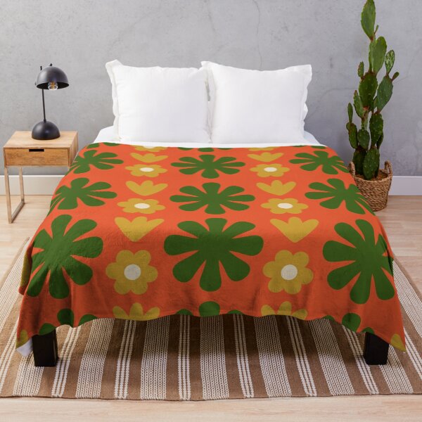 Item preview, Scandi Floral Grid Retro Pattern Orange Green Ochre Cream designed and sold by kierkegaard.