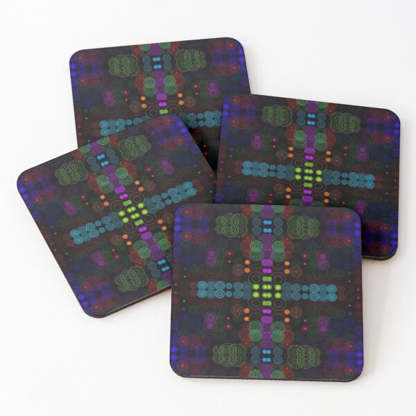 Item preview, Concentric Circles Dots Mirrored Digital Art Repeating Motif Pattern Rainbow Colours On Black designed and sold by H3designs.