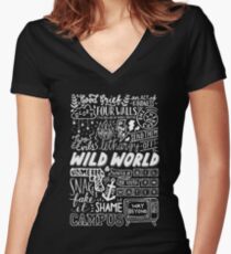 WILD WORLD - SONG TITLES (DARK) Women's Fitted V-Neck T-Shirt