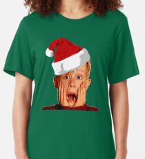 Home Alone Santa Hat T-Shirt: Macaulay Culkin Christmas Holiday Slim Fit T-Shirt