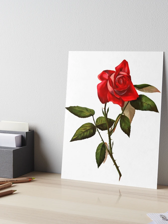 絵画 Red Rose Japanese Art Board Painting Red Rose Vtg Hand Painted