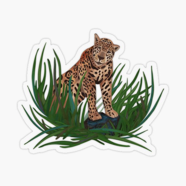Cute Leopard in Tall Grass (Pink Pattern) Transparent Sticker