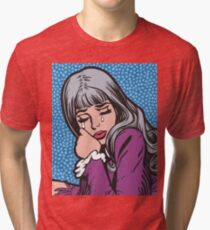 Silver Hair Crying Comic Girl Tri-blend T-Shirt