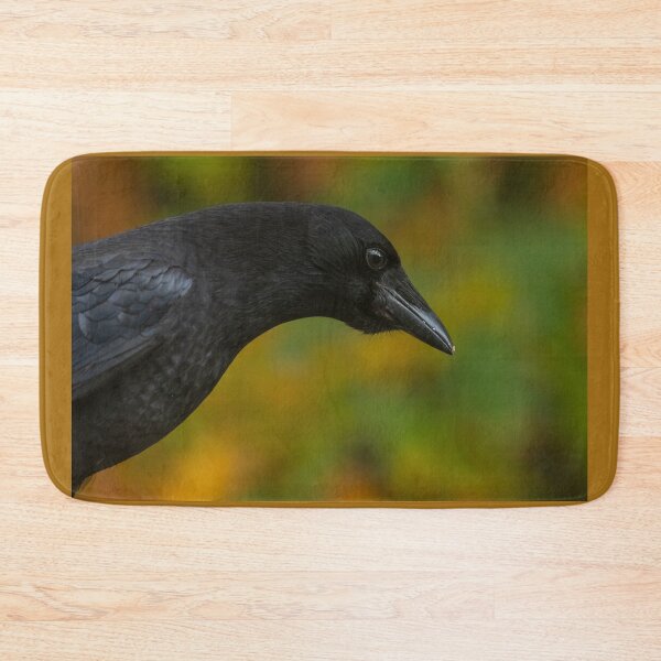 Item preview, Smart looking American Crow stretching neck looking down Autumn background designed and sold by Steven Holt.