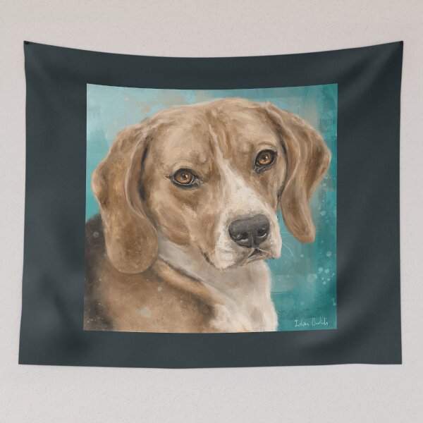 Item preview, Gorgeous Beagle Painting with on Bluish Green Background designed and sold by ibadishi.