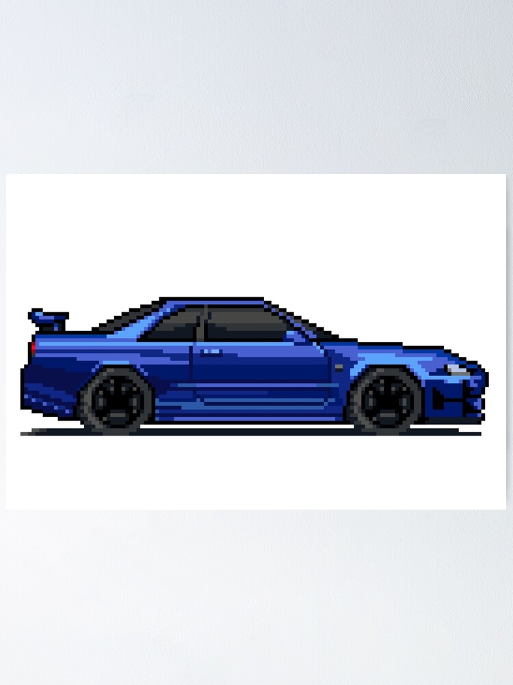 Nissan Gtr R34 Skyline Pixel Car Poster By Zero260 Redbubble