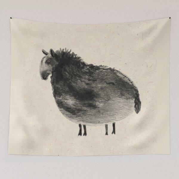 Item preview, Stubborn Black cloudy sheep friend on beige designed and sold by orangerinka.