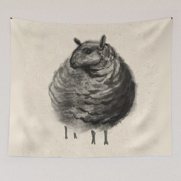 Item preview, Black cloudy sheep friend 2 on craft paper designed and sold by orangerinka.