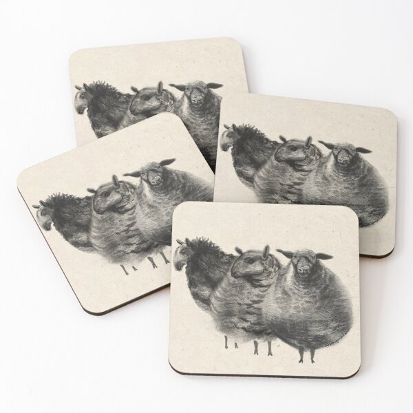 Item preview, Three Black cloudy sheep friends on beige designed and sold by orangerinka.