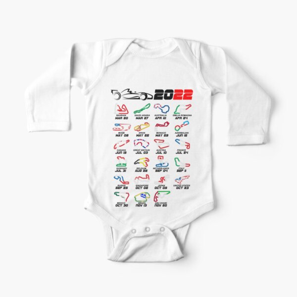 Calendrier Formule voitures de course 2022 circuits couleur blanc Body manches longues