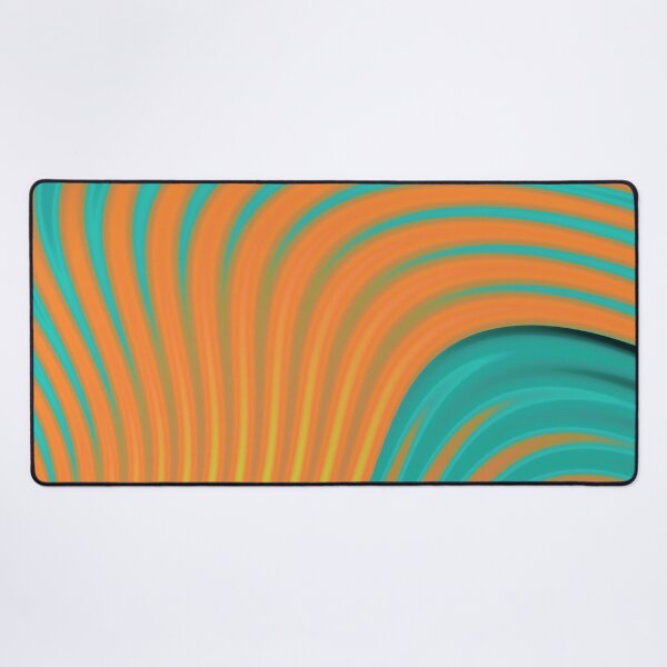 Abstract print design with colorful gradient stripes and waves, orange, green Desk Mat